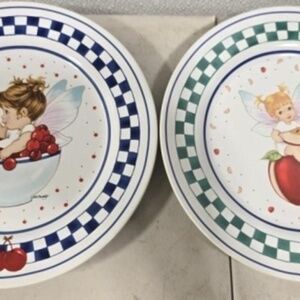 Set of 2 Little Kitchen Fairies Fruit Plates by Santiago 2003 Collectable Dining